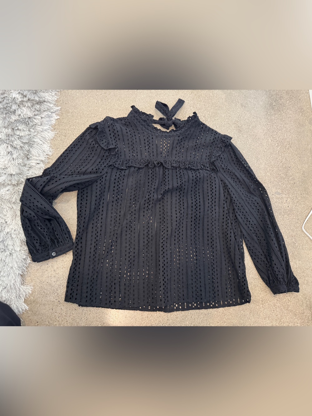 Madewell Black Eyelet Tie-Neck Blouse